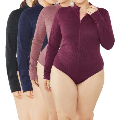 China New Fashion Long Sleeve Viable Crew Neck Zipper Solid Color Plus Size Women's Rompers One Piece Overalls for sale