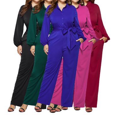 China Factory Outlet Viable Long Sleeve Crew Neck Button Solid Color Plus Size Women's Rompers One Piece Jumpsuit for sale