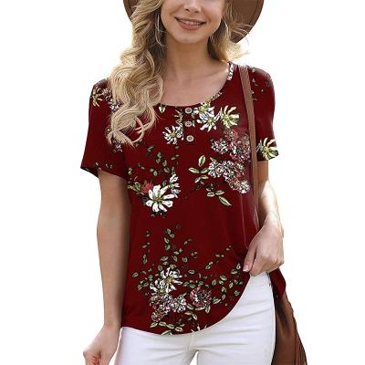 China 2021 Fashion New QUICK DRY Comfortable Crew Neck Short Sleeve Tops Floral Print Women's T-shirt for sale