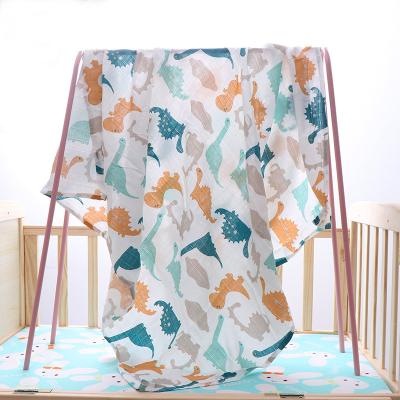 China Breathable Cartoon Printing Soft Organic Cotton Cot Baby Muslin Wrap Blanket for sale