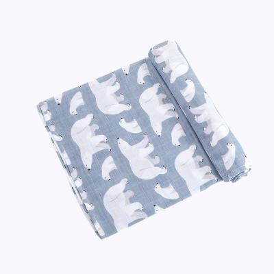 China Baby Summer Lightweight Soft Bear Print Comfortable Bamboo Cotton Muslin Wrap Wrap Blanket for sale