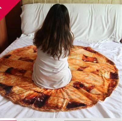 China Single Soft Throw Blanket For Travel Household Flannel Blanket New Design Pizza Pattern Round Fleece Blanket for sale