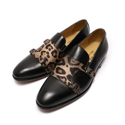 China Buckle Strap Anti-Smell Leopard Print Monk Doubles Shoes Italian Genuine Leather for sale