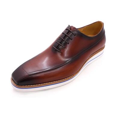 China Genuine Leather Men's Handmade Dress Lace-Up Durable Classic Square Toe Leather Shoes For Business for sale