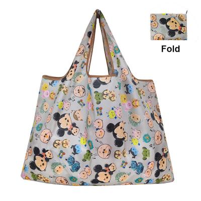 China Tote Bag Large Reusable 210T Reusable Heavy Duty Expandable Polyester Folding Grocery Bag for sale