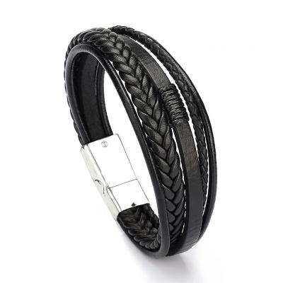 China Punk Handmade Multilayer Men's Rope Wrap Leather Bracelets & Bangles Shape Jewelry Charm Vintage Friend Gift for sale