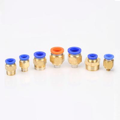 China PC8-02 Factory Male Thread 8mm Hose Connector Air Duct Straight Push In Fittings Copper Pneumatic Fittings for sale