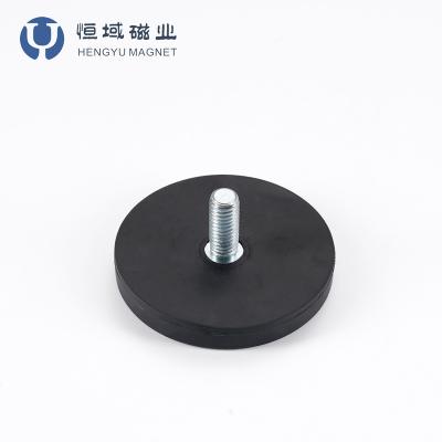 China Industrial Magnet D=88mm Black Rubber Coated Magnet Base With Male Or Outer Thread for sale