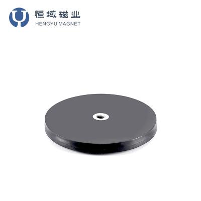 China Industrial Magnet Rubber Pot Magnet With Female Thread 88mm NdFeb Inner Magnet For High Friction Large Glass Fragile Outdoor Longevity for sale