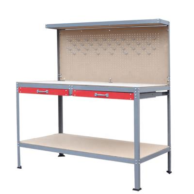 China Heavy Duty Building Material Stores Two Drawers Metal Shelf Storage Black Tool Table Work Bench for sale