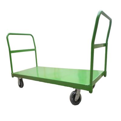 China P Handle Double Handle Types Flatted Hand Trolley 4 Cast Iron Wheels Green Color for sale