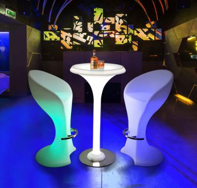 China Modern Outdoor Living Room LED Party Nightclub Bar Stools Plastic Bar Tables Furniture Cocktail Table for sale