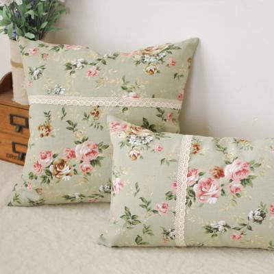 China Country Style Cotton Viable Lace Printed Flower Cushion Covers For Sofa Restaurant Custom Cotton Linen Fabric Pillows Home Decor for sale