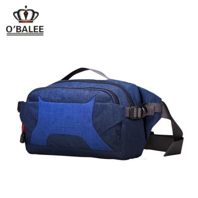 China Durable Custom Fire Proof Logo Water Resistant Blue / Gray Oxford Waist Pouch Bag For Men for sale