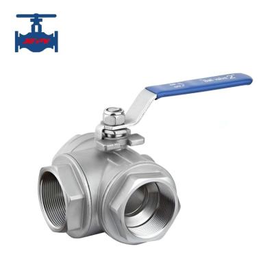 China 3 Way Stainless Steel Ball Valve 1000WOG T Type / L Type BSP And NPT Threaded Ball Valve for sale