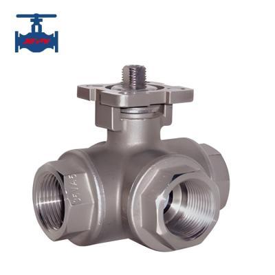 China 1000PSI Stainless Steel 3 Way Ball Valve Female Threaded Ball Valve Mounting Pad for sale