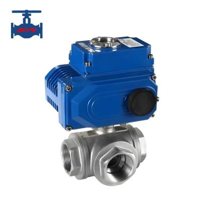 China Three Way Stainless Steel Ball Valves T Type / L Type With Electric Actuator for sale