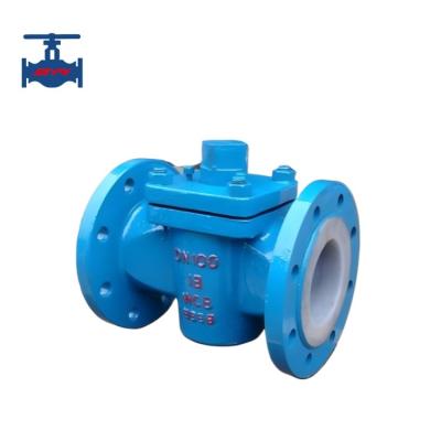 China FEP PTFE Fluorine Lined Valve Carbon Steel Cast Steel RF Flanged Hole Sleeve Plug Valve for sale