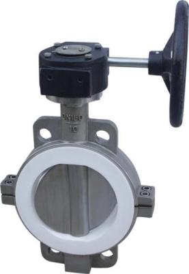 China Worm Gear Driven Stainless Steel Body And PTFE Seated Wafer Type Butterfly Valve for sale