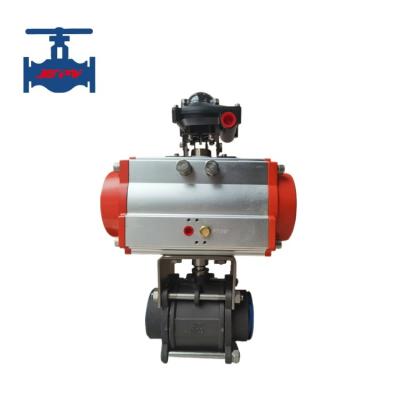 China Double Acting Single Acting Pneumatic Actuator Driven WCB NPT BSP Threaded 3PC Ball Valve for sale