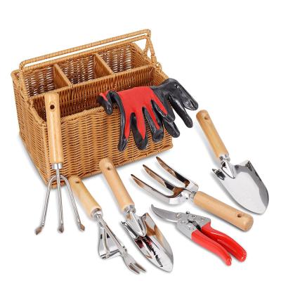 China High Quality Plants Floral Gardening Tool Kit With Basket Shovel Weeder 8pcs Home Quality Hand Garden Tool Kit for sale