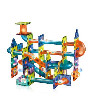 China Building Blocks Assembled 110pcs Magnetic Marble Run Set Light Magnet Tracking Educational Building Blocks Bricks Tiles Toy For Kids for sale