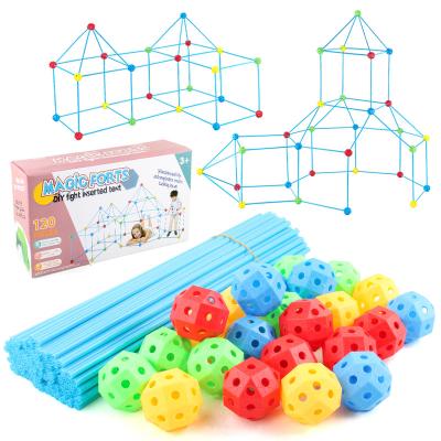 China High Quality Eco-friendly Material 120pcs Kids Fort Construction Building Kit Pile Up Study Toys Play Tent Playhouse For Kids for sale