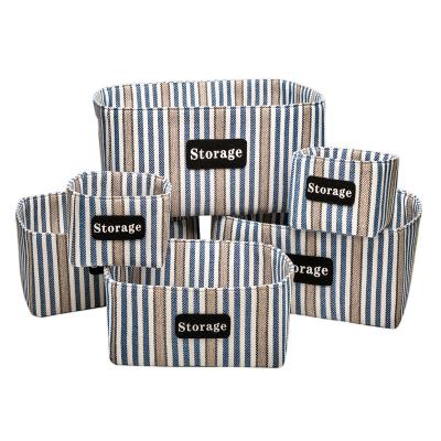 China New Style Cotton Canvas Basket Fabric Sustainable Storage Basket Waterproof Striped Cloth Storage Basket for sale