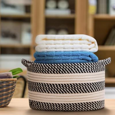 China Gray Storage Basket Sundries Storage Basket 3 Pcs Cotton Sustainable Custom White Rope Woven Storage Basket for sale