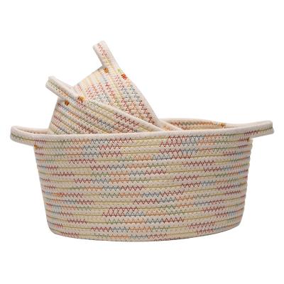 China New Arrival Sustainable Natural Fabric Shopping Storage Basket 100% Cotton Rope Woven Storage Basket for sale