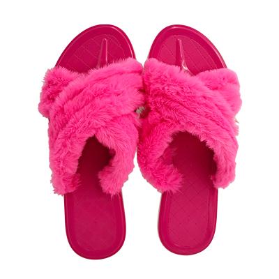 China Ladies 2021 creative/comfortable/durable/anti-slip custom logo plush fur rabbit hair plush fuzzy cross ties warm room women winter thick unique soft indoor slippers for sale