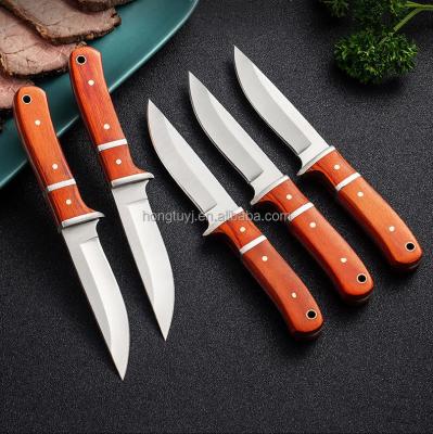 China Low Price 3Cr13Mov Non-variable Steel Blade Multifunctional OEM Hunting Knife Wood Handle Survival Custom Outdoor Straight Knives With Sheath for sale