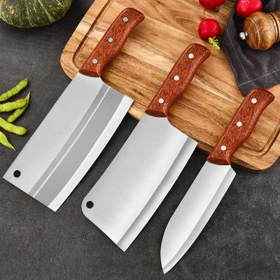 China High Hardness Household Stocked Satin Finishing Stainless Steel Chef Knives Custom Wood Handle Cooking Cutting Knife Set for sale