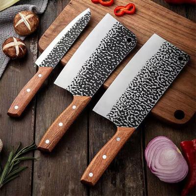 China Stocked High Quality Kitchen Knife Set Full Tang Stainless Steel 3 Chef's Knives With Wooden Handle Knife Handmade Cutting Cooking for sale