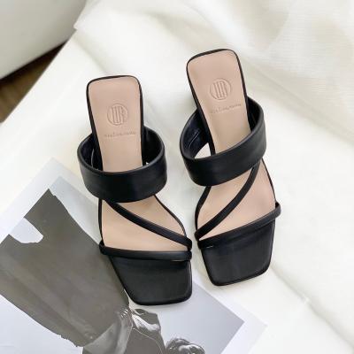 China Lightweight Popular Designs Low Moq Factory High Heel Black Sandals For Women And Ladies Custom Made for sale