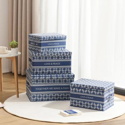 China Houndstooth Folding Storage Box Cotton Clothing Custom Printing Canvas Folding Storage Box With Lid for sale