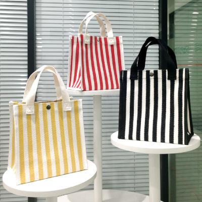 China Reusable Wholesale Shopping Canvas Lady Shoulder Hand Reusable Women Large Canvas Bag Stripe Customized Canvas Tote Bags for sale