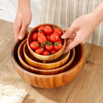 China High Quality Disposable Customizable Serving Server Acacia Wood Large Bamboo Salad Bowl For Sale for sale