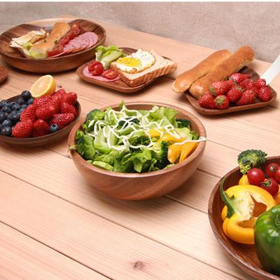 China Large Small Disposable Custom Kitchen Acacia Wooden Salad Food Rolls Dishes for sale