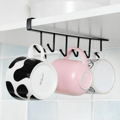 China Black Metal Wall Hanging Hook Hanger Kitchen Shelf Rack Storage Organization Cabinet 6 Cup Hooks Single Bowl Cupboard for sale