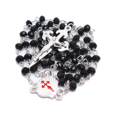 China Wholesales 4*6mm Crystal Rosary Santiag Cross Shell Rosary Prayer Beads Religious Pendant Necklace for sale