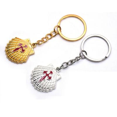 China 2021 Religion Gold Christian Santiago Crucifix Cross Metal Religious Church Shell Keychain Keyrings Hot Gifts for sale