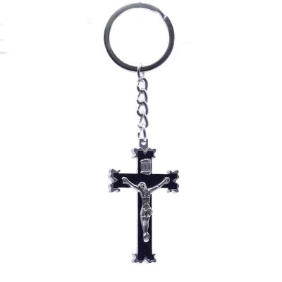 China 2021New Komi Crucifix Religious Catholic Orthodox Cross Jewelry Alloy Cross Key Chain Black Plated for sale