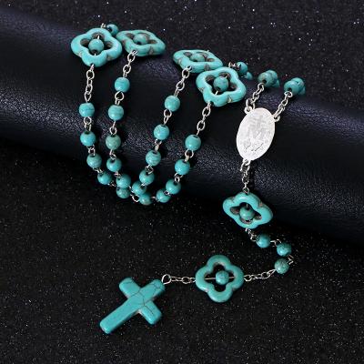 China Wholesale Komi Turquoise Catholic Blue Rosary Necklace Catholic Blue Necklaces Jewelry Wholesale for sale