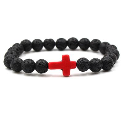 China Buddhist Jewelry Lava Volcanic Stone Rosary Turquoise CLASSIC Cross Bracelet Bead Bracelet for sale