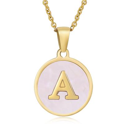 China TRENDY Komi Round Shape Alphabet Necklace 18K Rose Gold Plated Necklace For Women Stainless Steel Necklace for sale