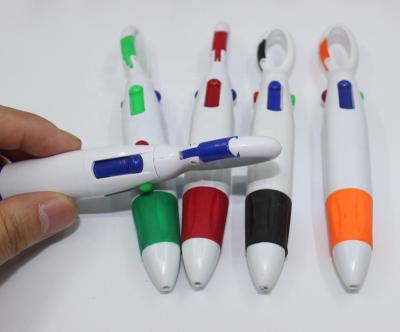 China JC-16 4 in 1 promotional pen used for school supplies retractable ballpoint pen with key chain on top plastic ballpoint pen for sale