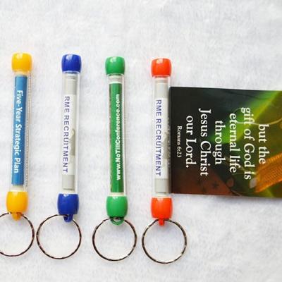 China W-6 Custom Logo Promotional Personal Advertising Pen Pull Out Paper Banner Pen With Keychain Plastic Ballpoint Pen for sale