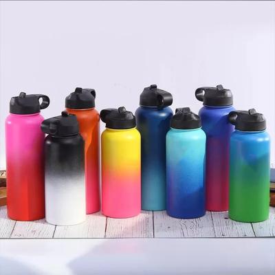 China Sustainable Colorful Vacuum Flask Sport Insulated Stainless Water Bottle With Straw Lid for sale