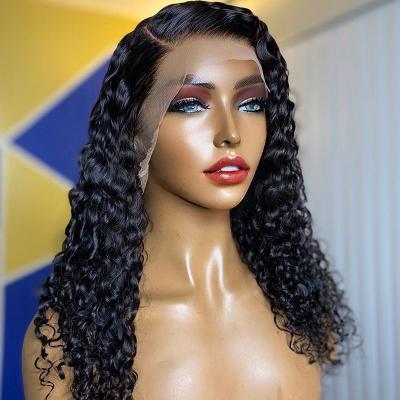 China Good Quality Black Virgin Hair Full Lace Wigs 20Inch 13*4 Glueless Brazilian Water Wave Front Wig Deep Curly Natural Full Lace Wigs For Black Women for sale